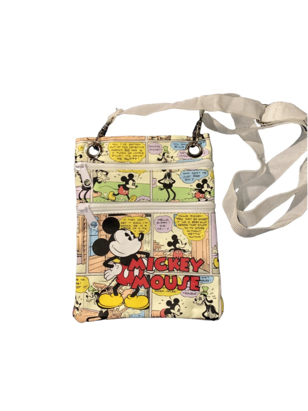 Disney Mickey Mouse Waterproof Passport Holder Crossbody Bag Comic Strip Design